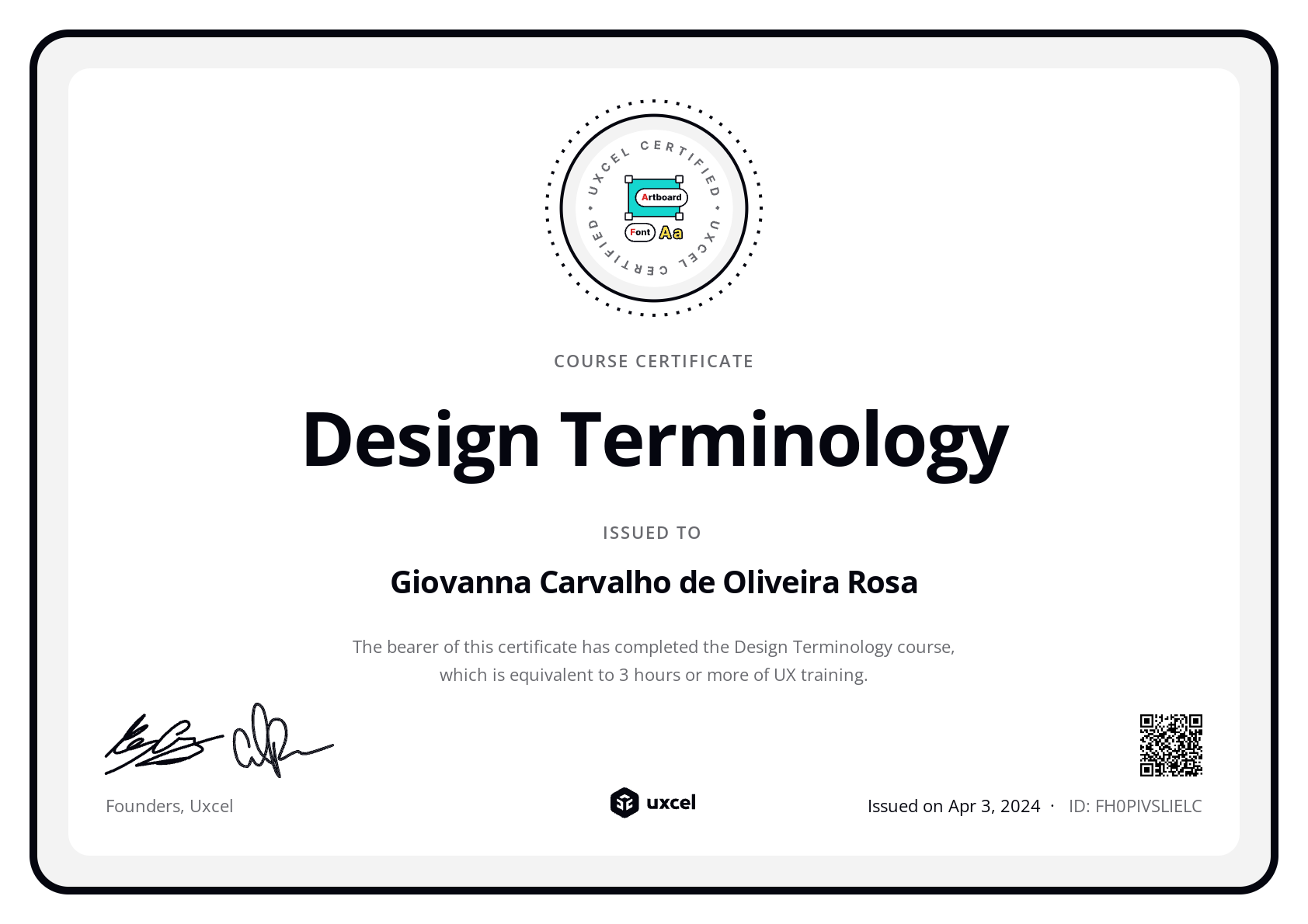 Giovanna Carvalho de Oliveira Rosa's certificate